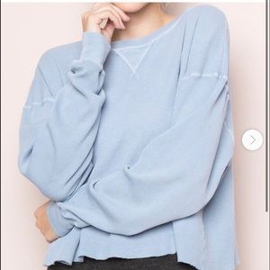 John Galt Light Blue Waffle Knit Top